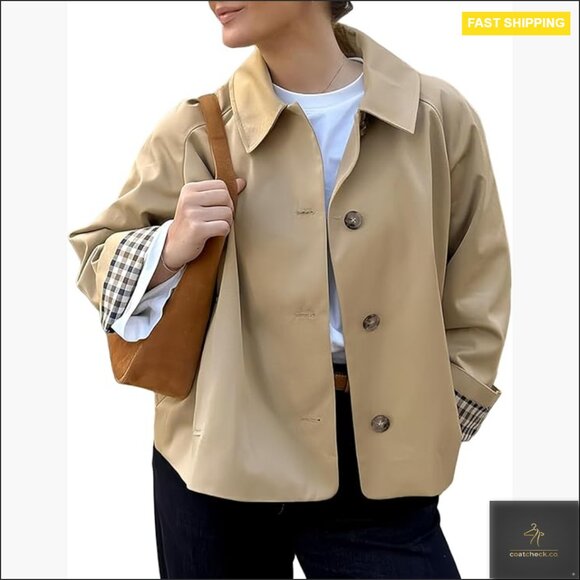 Jackets & Blazers - Cropped Trench Coat Lightweight Loose Fit Single Breasted Jacket